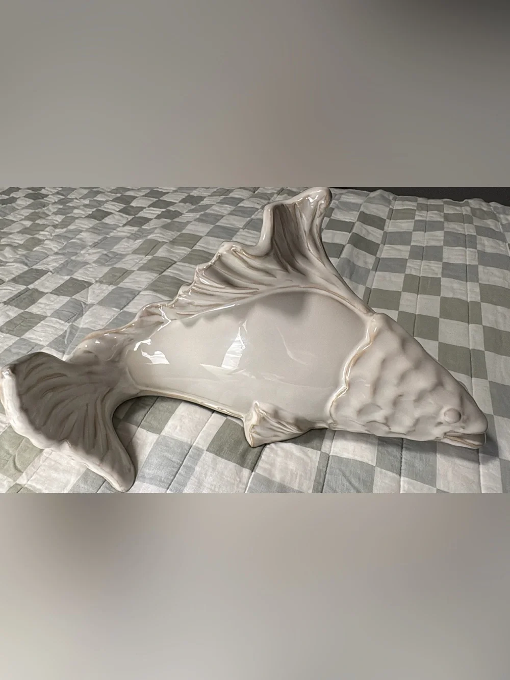 White Ceramic Glazed Fish Figurine Coastal Beach Nautical Home Decor Accent